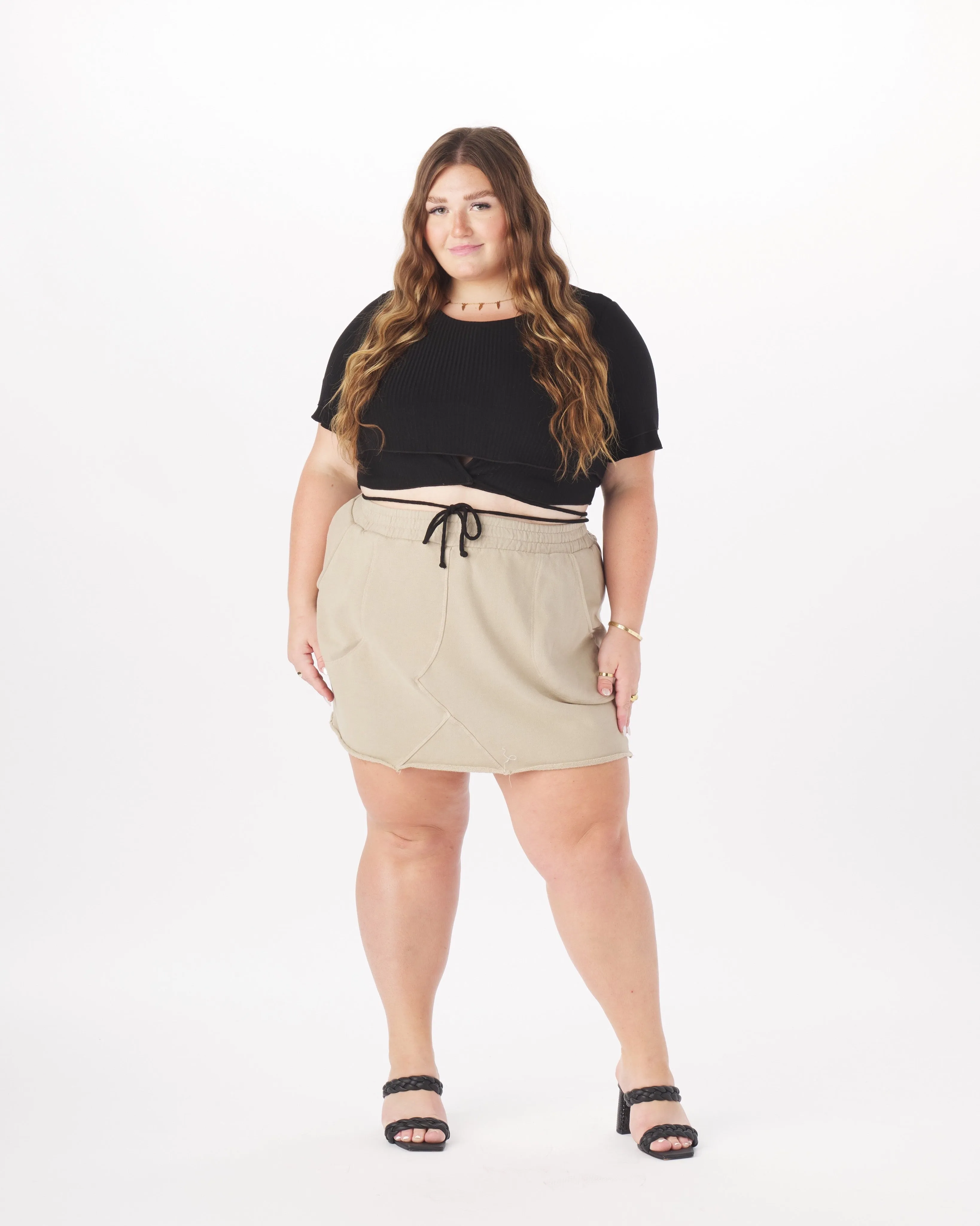 "Amanda" French Terry Sweat Skirt in Taupe