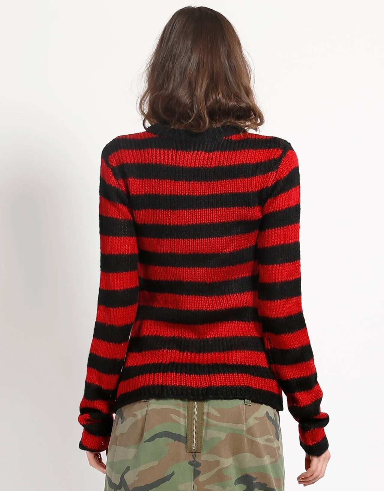 RAG STRIPE SWEATER RED