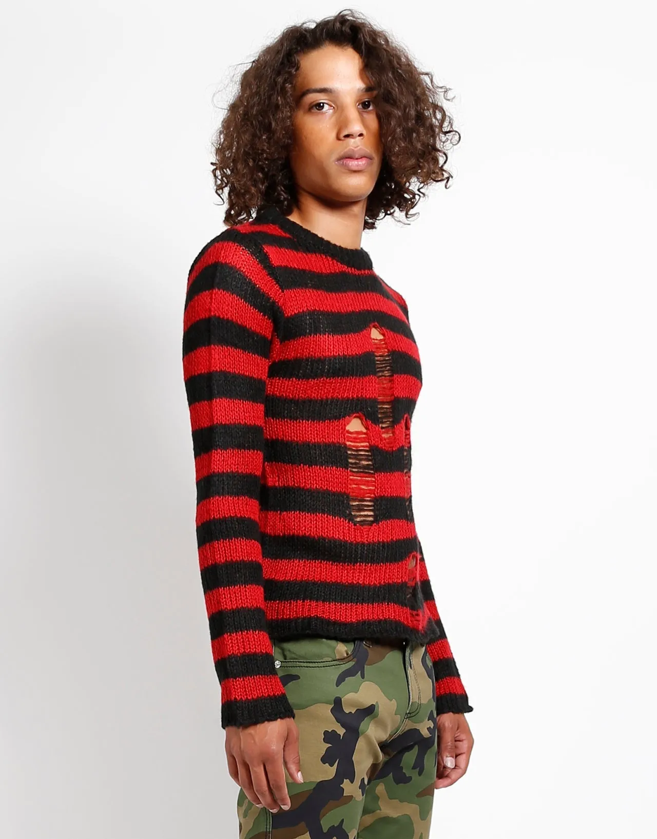 RAG STRIPE SWEATER RED