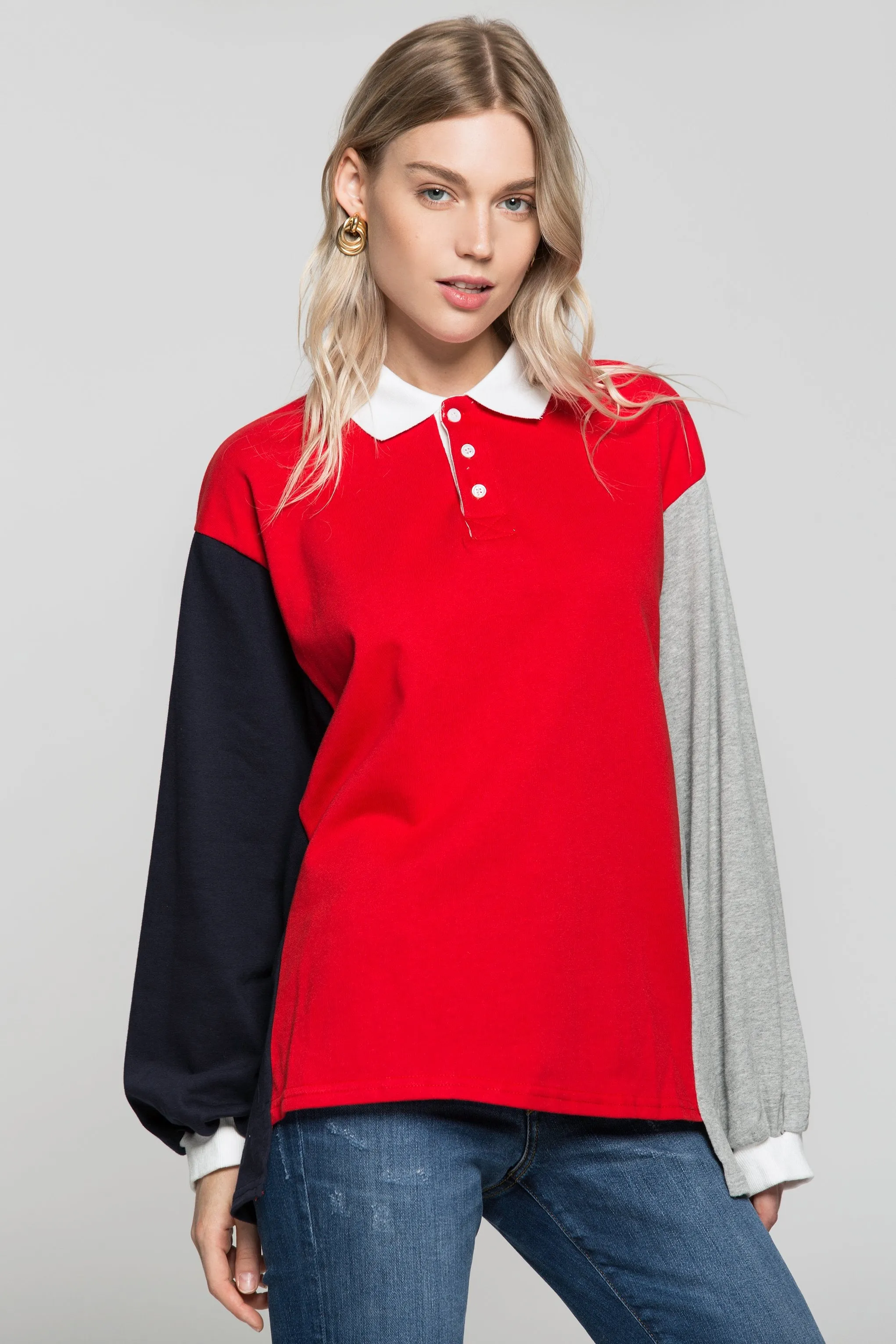 Red And Blue Oversized Sweater Top