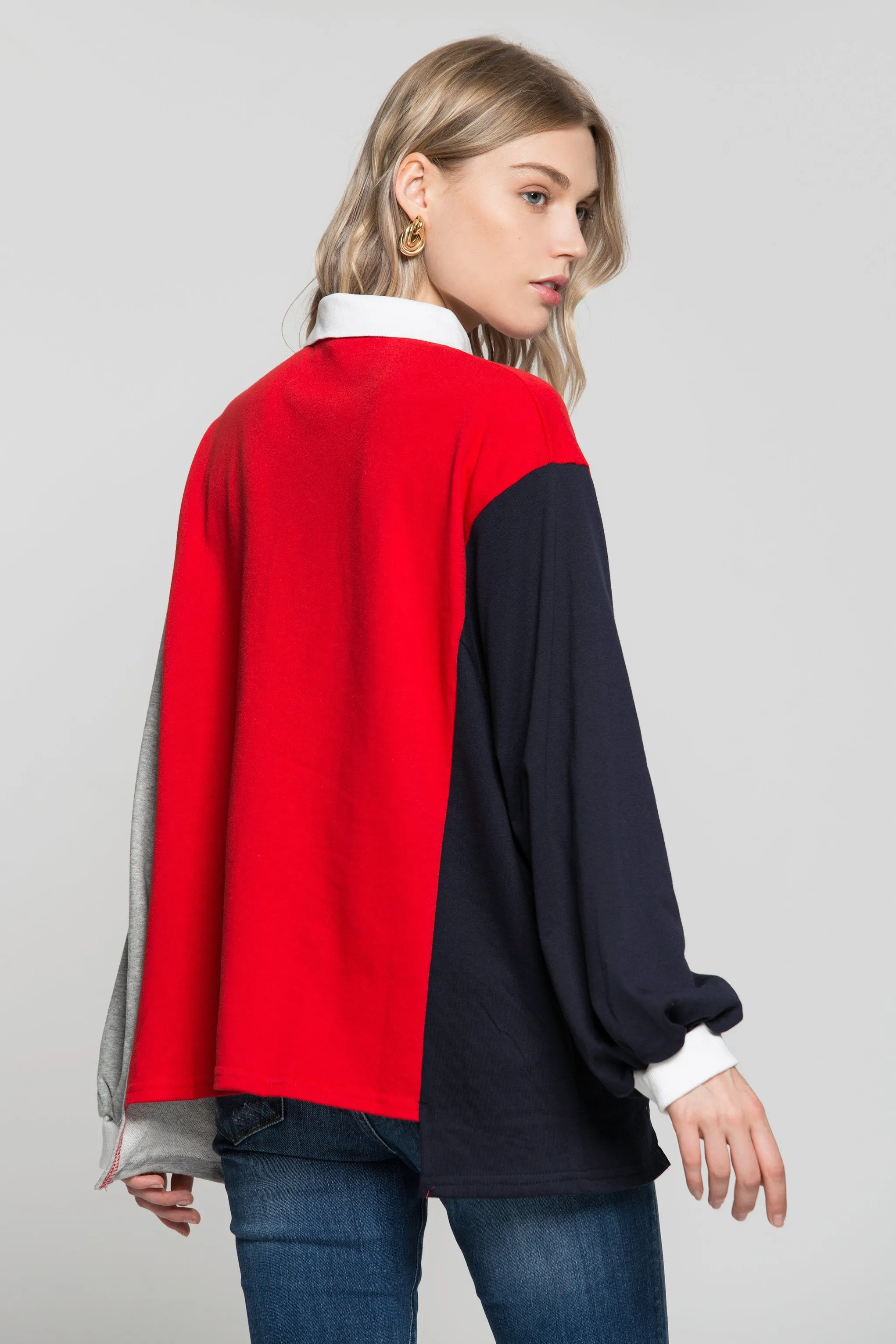 Red And Blue Oversized Sweater Top
