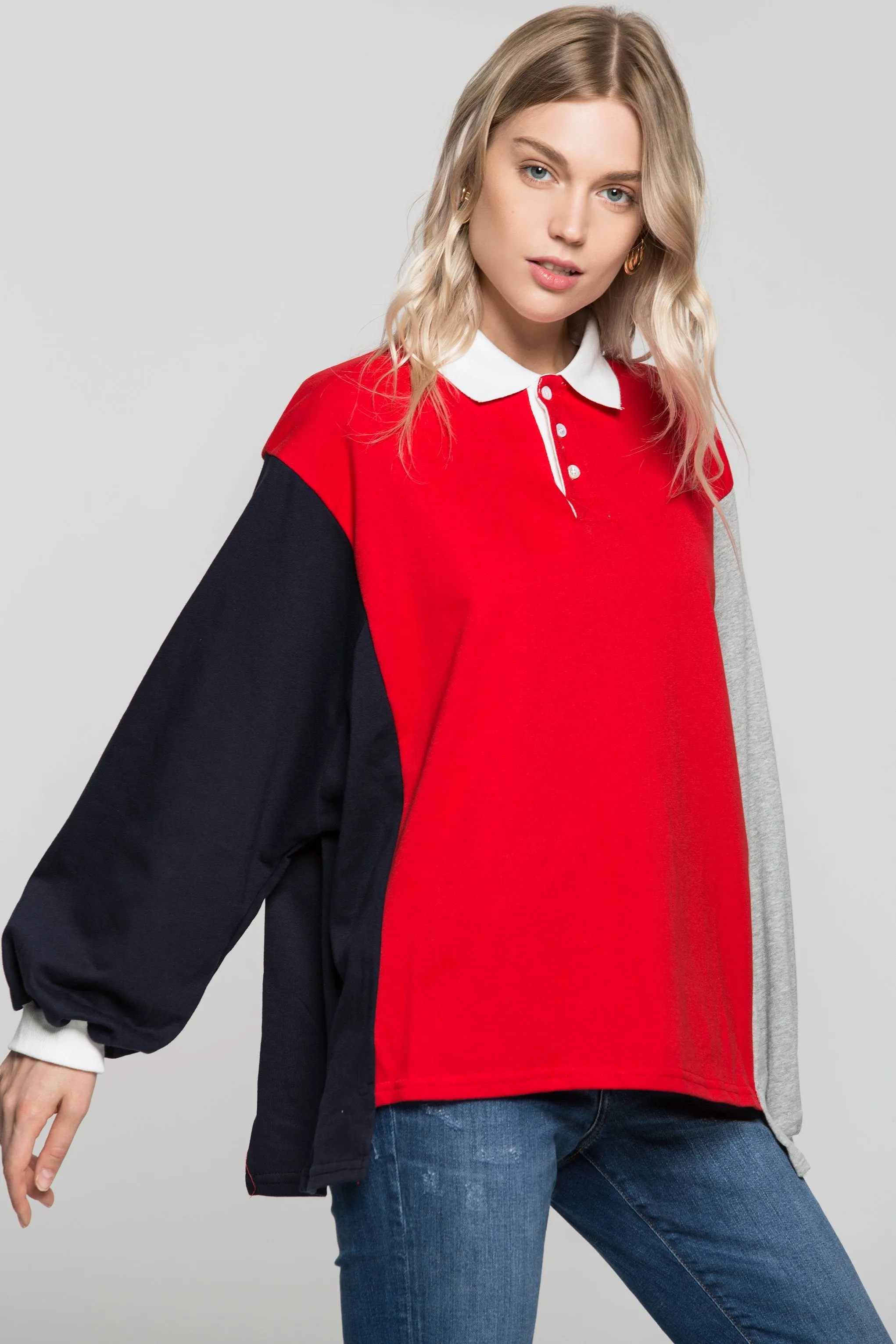 Red And Blue Oversized Sweater Top