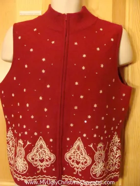 Red Ugly Christmas Sweater Two Sided Snowmen