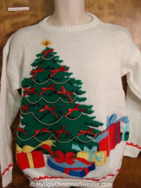 Retro 80s Tree with Bows Tacky Christmas Sweater
