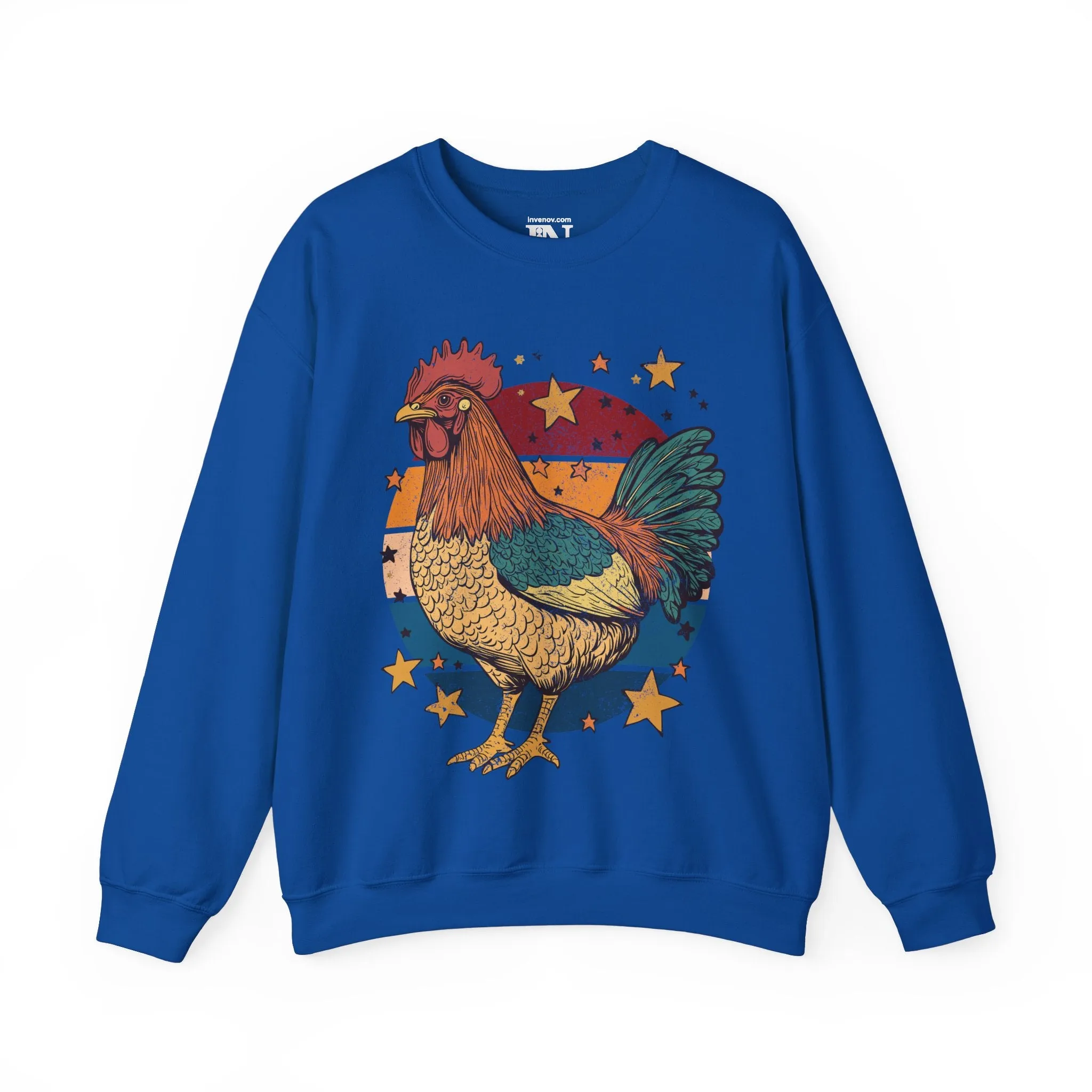 Rooster Retro Graphic Sweatshirt, Vintage Farm Charm Crewneck Jumper, Rustic Chicken Print Sweater, Bold Animal Lover Top, Distressed Style