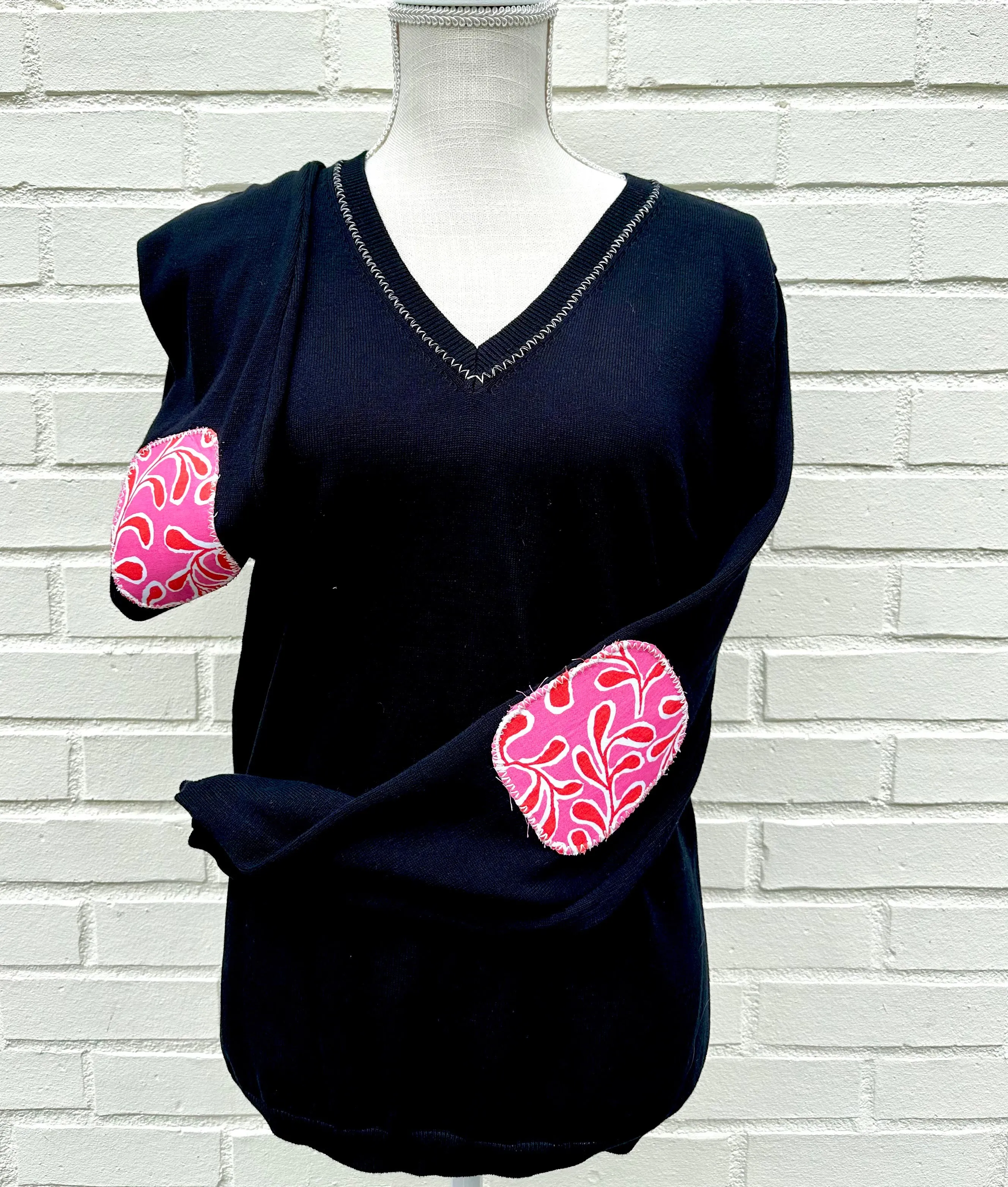 SALE - S & M ONLY - Rosanna - Elbow Patch V-Neck Sweater (ROS04) *FINAL SALE*