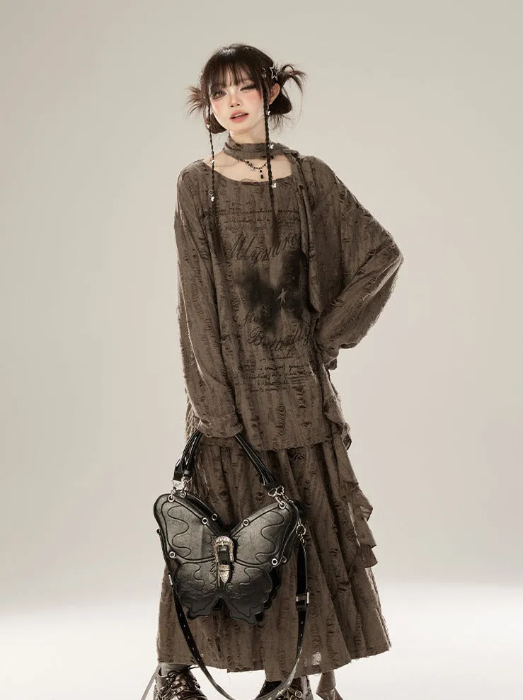Skirt Butterfly Suit Blouse Style Waystrand Print   Top Swing