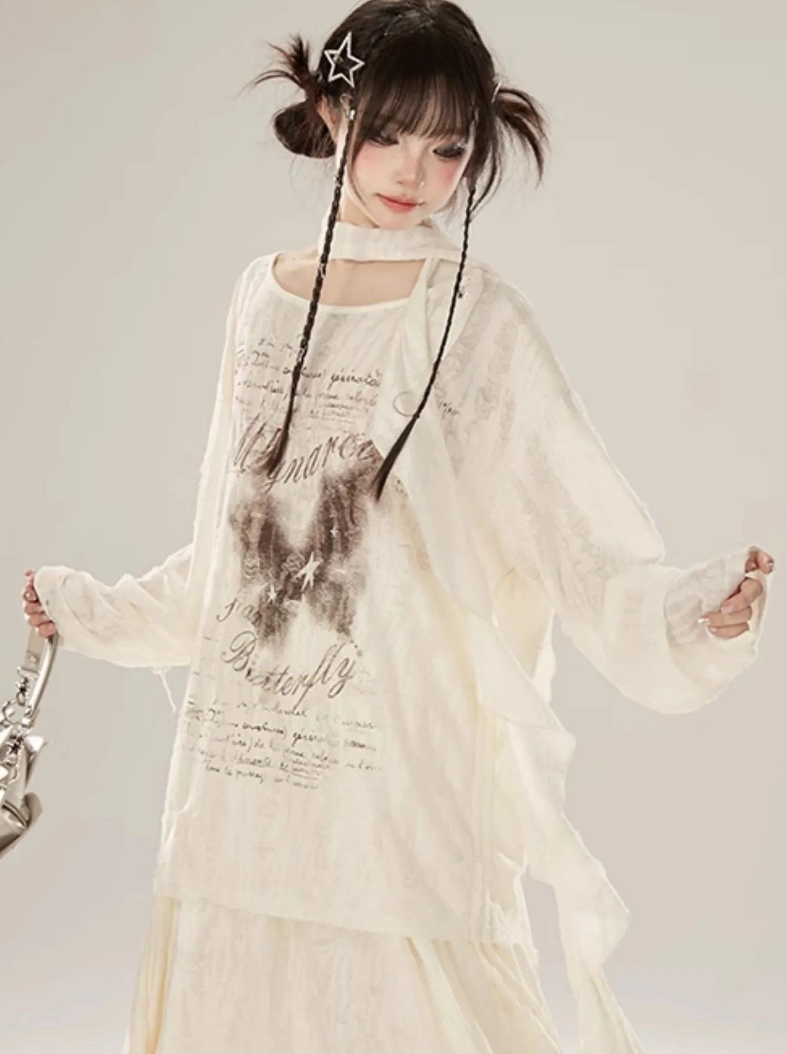 Skirt Butterfly Suit Blouse Style Waystrand Print   Top Swing