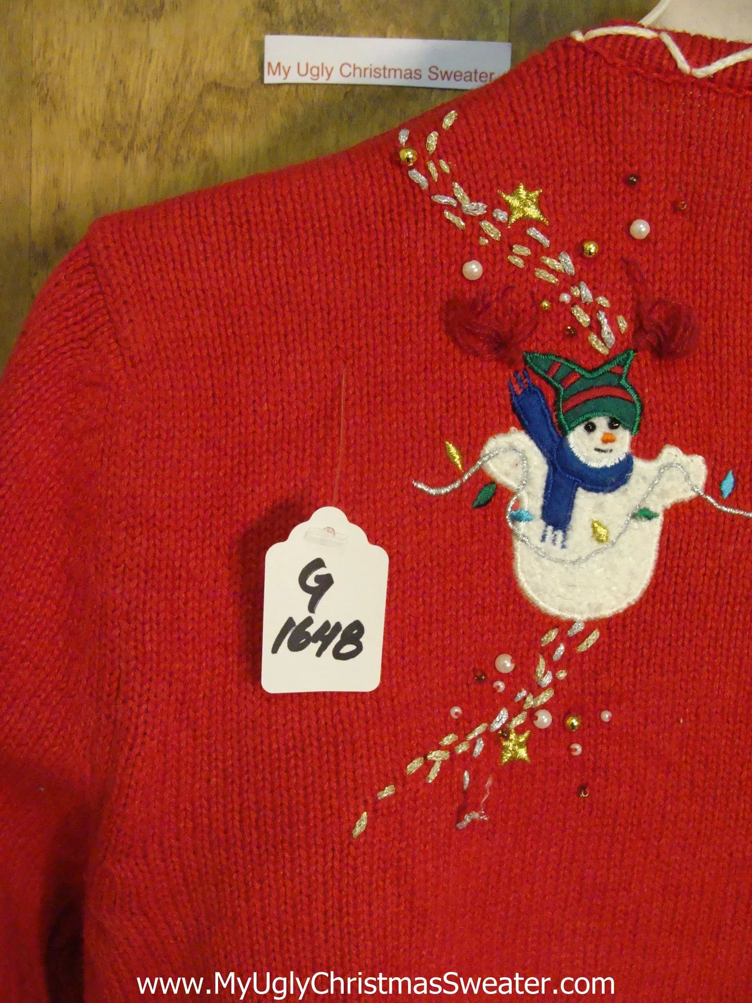 Sliding Snowmen Red Tacky Xmas Sweater with Lights