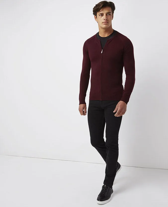 Slim Fit Merino Wool Blend Full-Zip Sweater
