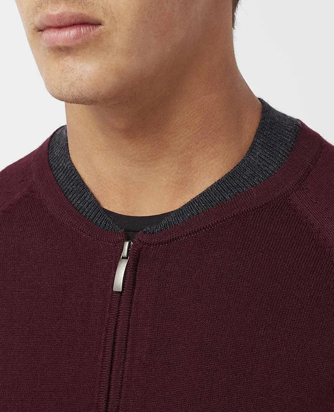 Slim Fit Merino Wool Blend Full-Zip Sweater