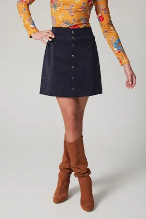 Snap Button Corduroy Skirt - Navy