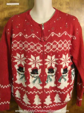 Snowman Holding Snowflakes Cheesy Christmas Sweater