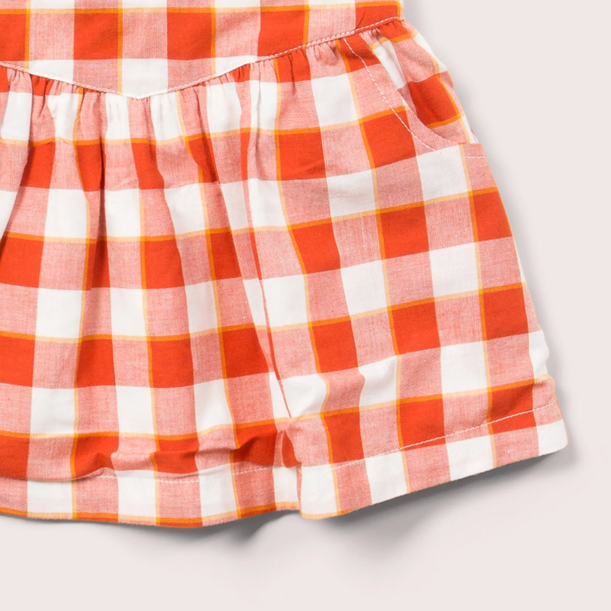 Soft Red Checkered Reversible Pinafore Dress