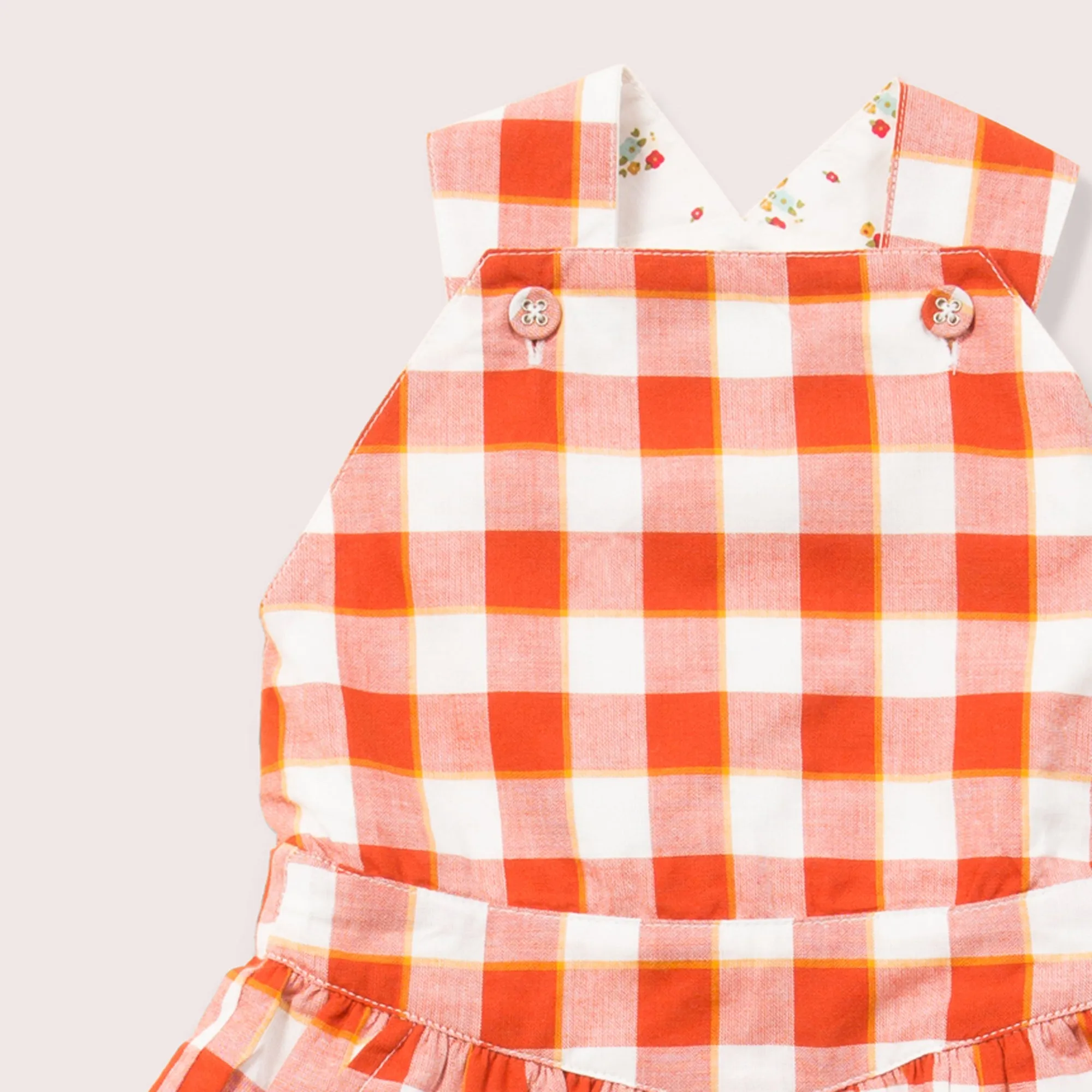Soft Red Checkered Reversible Pinafore Dress