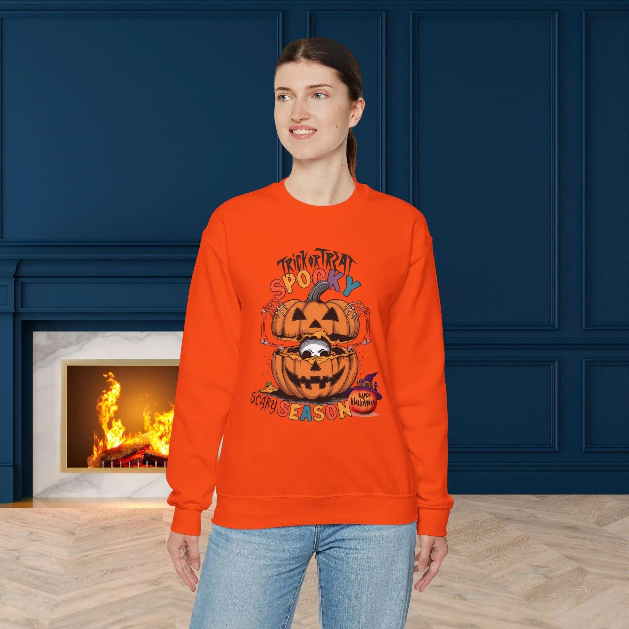 Spooky Scary Season Sweatshirt, Happy Halloween Sweatshirt - Unisex Heavy Blend Crewneck, Halloween Sweatshirt, Cute Spooky Ghost sweatshirt.