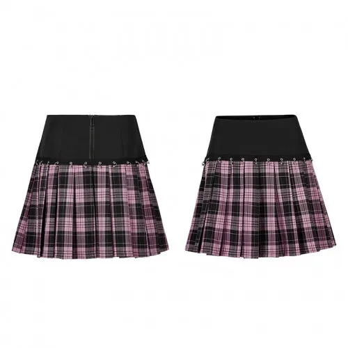 Sweet Cool Girl Playful Plaid Splicing Short Skirt