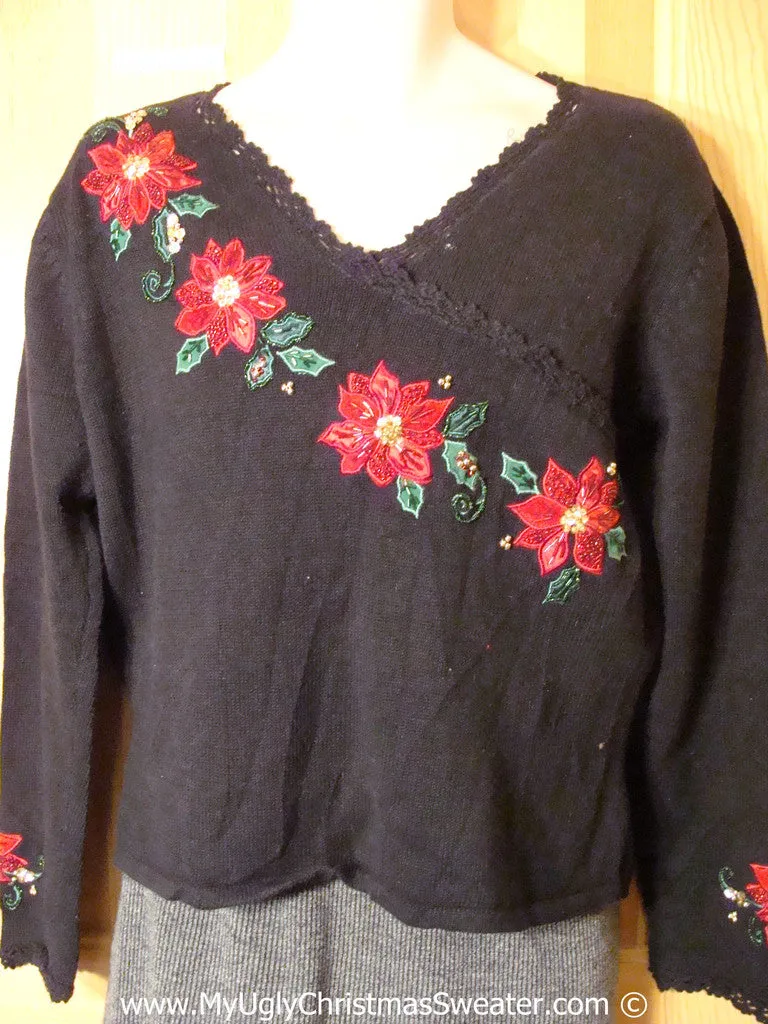 Tacky Red Poinsettias Sweater (f1290)