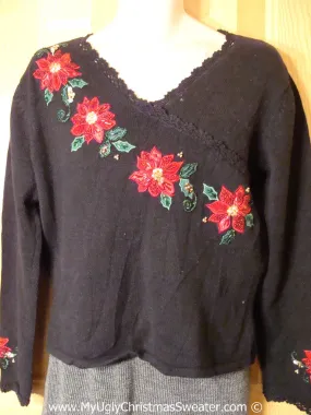 Tacky Red Poinsettias Sweater (f1290)