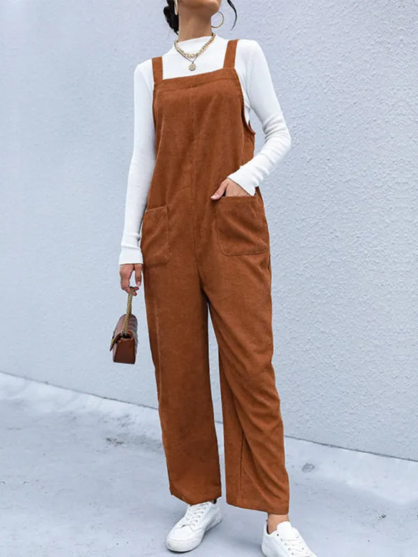 TEEK - Brown Corduroy Pants Loose Overalls