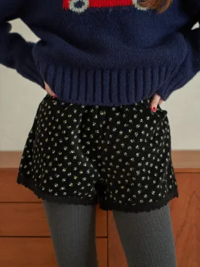Tiny Flower Corduroy Half Pants