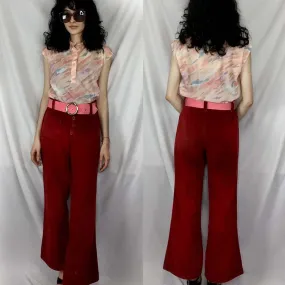 VTG 70s Bellbottom Corduroy Pants Mod High Waisted Boho Hippie Wide Leg 29 x 29