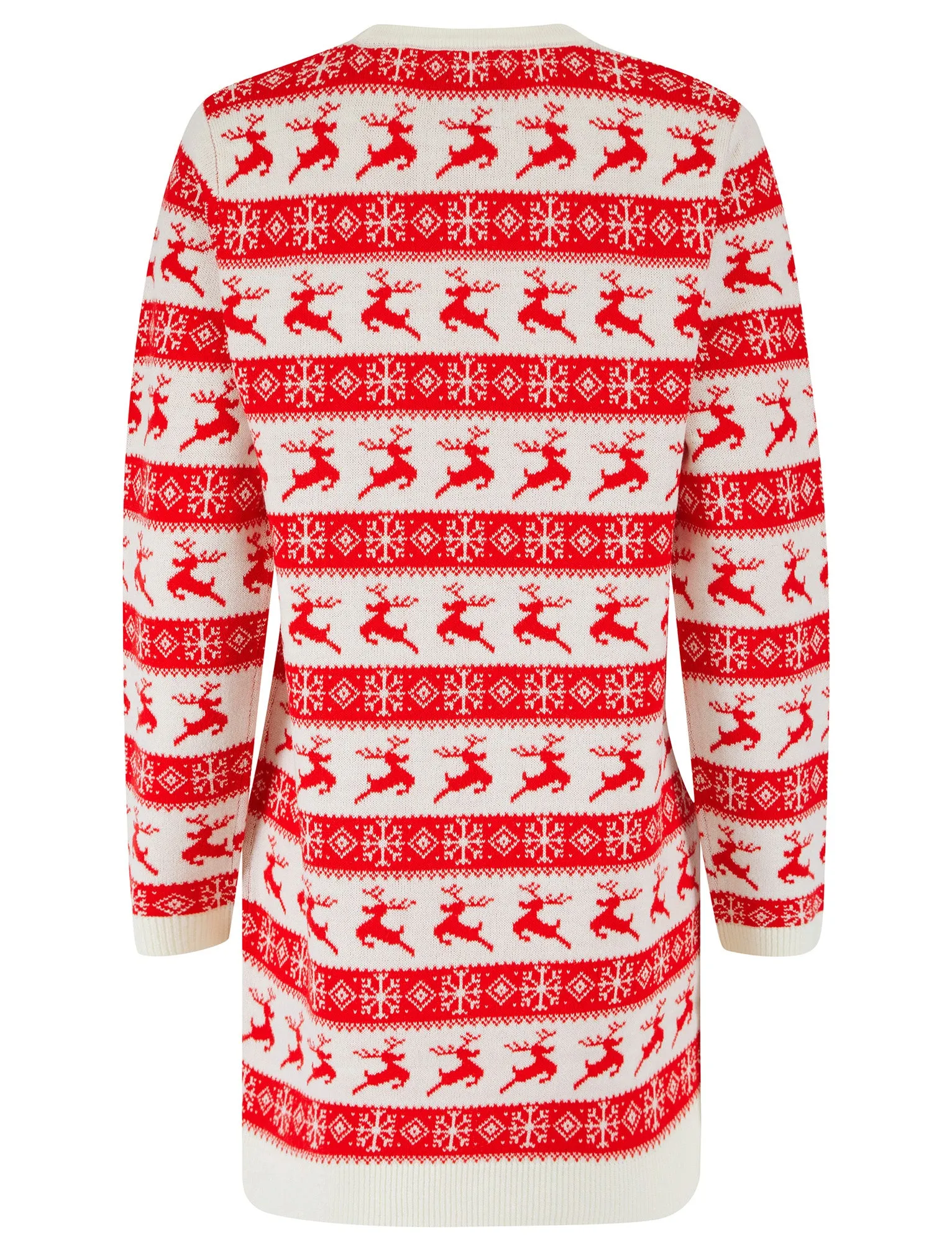 Women's Vixen Novelty Knitted Christmas Jumper Dress in Gardenia - Merry Christmas