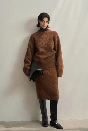 Wool riched basket weave pattern soft skirt | 4 color